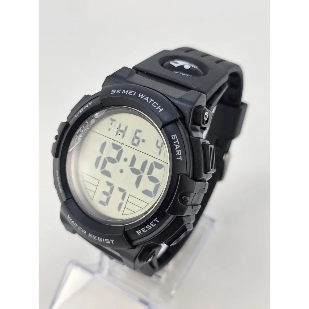 Men's Sports Digital Watch 50MM Black Plastic Bands Working Light Alarm